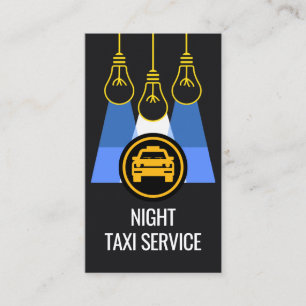 Glödlampor som lyser i nattens taxitjänst visitkort