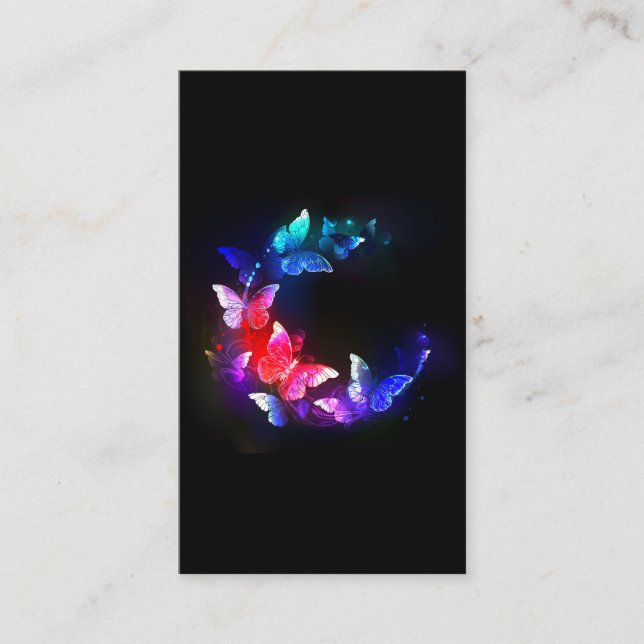 Gloing Neon Natt Butterflies på svart bakgrund Rabattkort (Framsida)