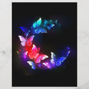Gloing Neon Natt Butterflies på svart bakgrund Reklamblad