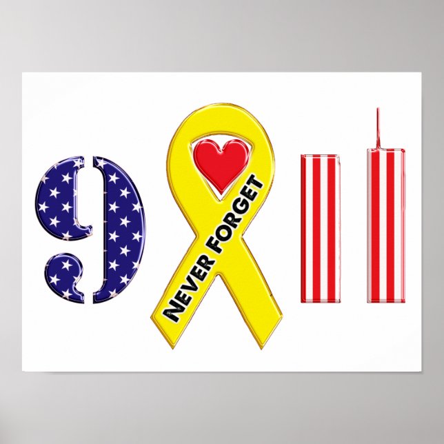 Glöm aldrig den 11 september Gult Ribbon Poster (Framsidan)