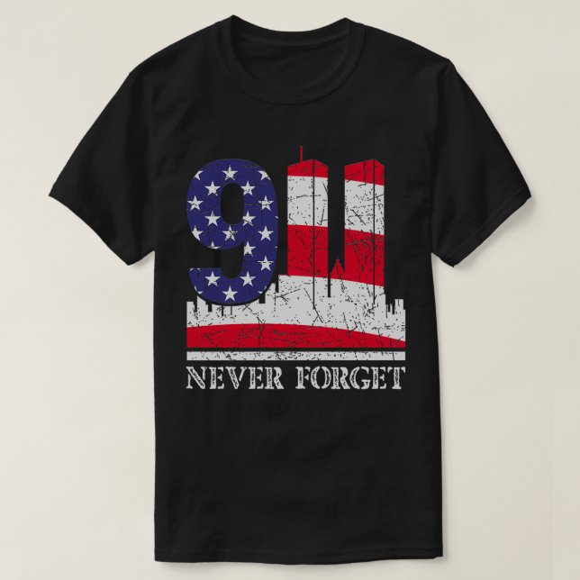 Glöm aldrig den 9 11 september 11 2001 Memorial T Shirt (Design framsida)