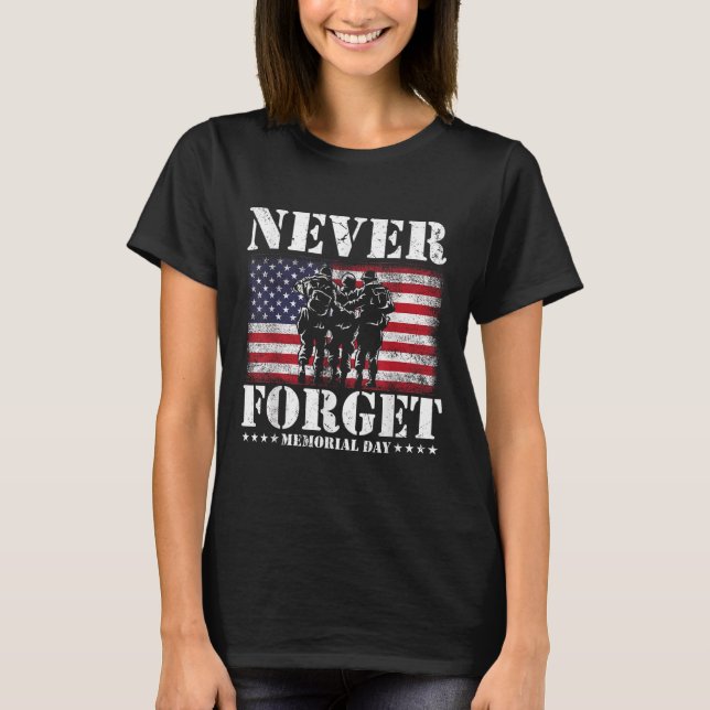Glöm aldrig minnesdagen USA flagga T Shirt (Framsida)