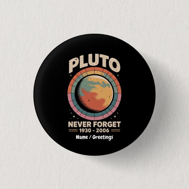 Glöm aldrig Pluto 1930-2006 Lustigt Retro Space Knapp (Framsida)