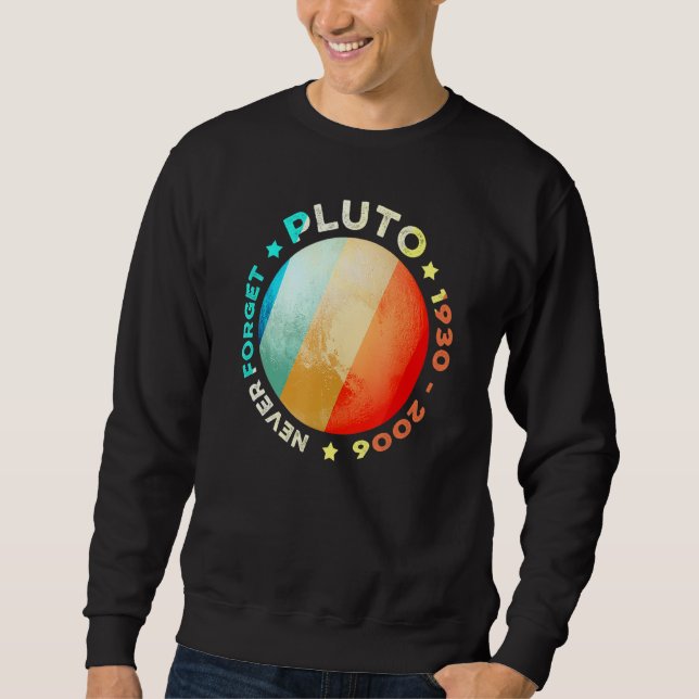 Glöm aldrig Pluto Funny Retro Planet Space Scie Lång Ärmad Tröja (Framsida)