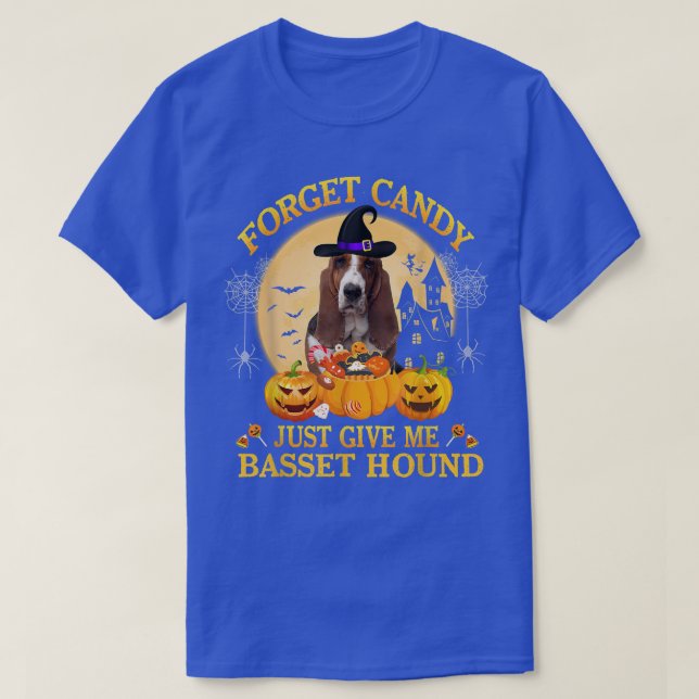 Glöm Candy Ge Me Basset Hound Pumpkin Hal T Shirt (Design framsida)