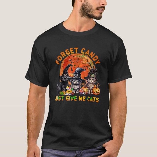 Glöm Candy Ge Me Cats Halloween T Shirt (Framsida)