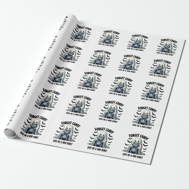 Glöm Candy Ge Me Moo Deng Halloween Ghost Presentpapper (Utrullad)