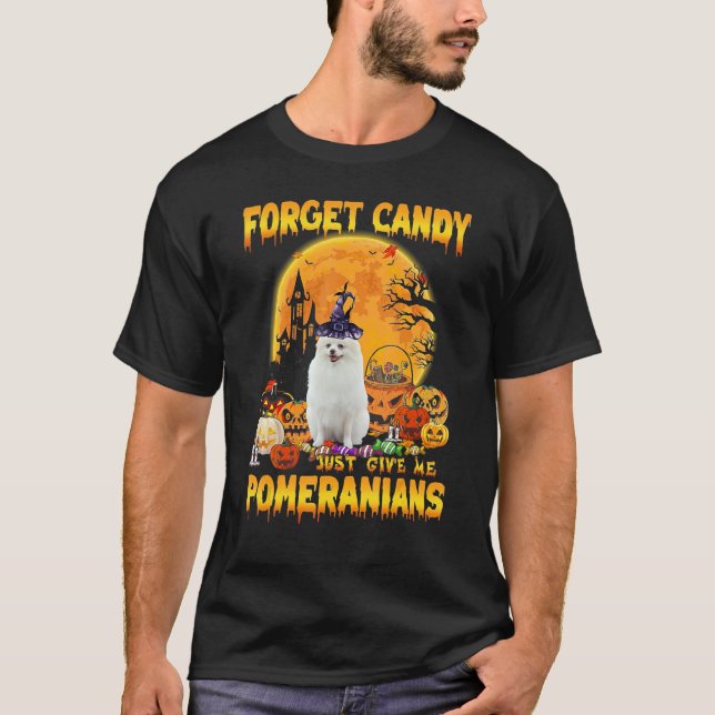 Glöm Candy Ge Me Pomeranians Pumpkin Hall T Shirt (Framsida)
