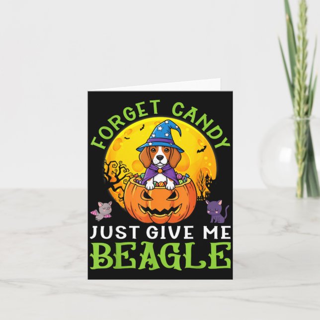 Glöm Godis Ge Beagle Hund Häxa Denna Halloween Kort (Framsida)