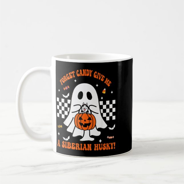 Glöm Godis Ge En Sibirisk Husky Rolig Halloween Kaffemugg (Vänster)