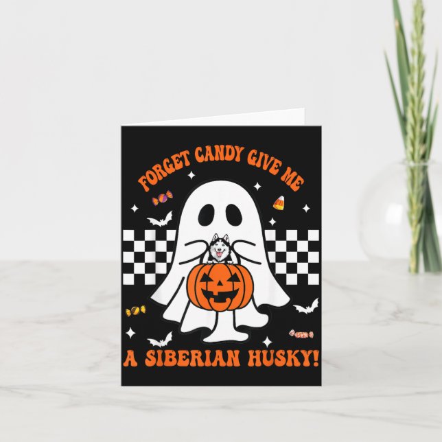 Glöm godis Ge en sibirisk husky rolig Halloween Kort (Framsida)