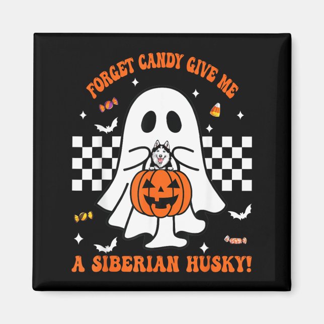 Glöm Godis Ge En Sibirisk Husky Rolig Halloween Magnet (Framsidan)