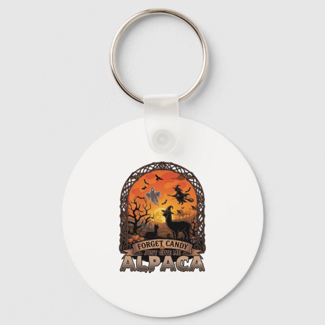Glöm godis ge mig bara Halloween-alpacka spöke W Nyckelring (Framsida)