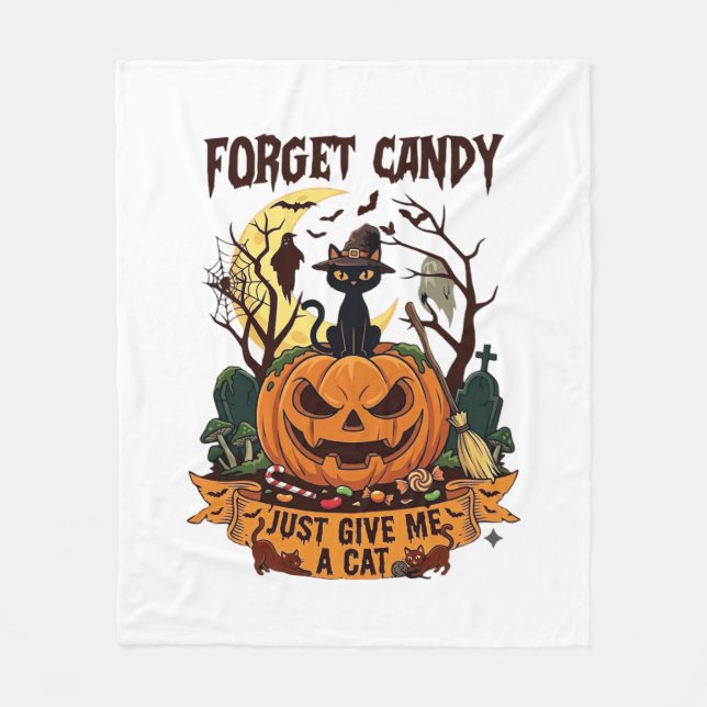 Glöm Godis Ge Mig Bara Katt Halloween Pumpa_1 Fleecefilt (Framsidan)