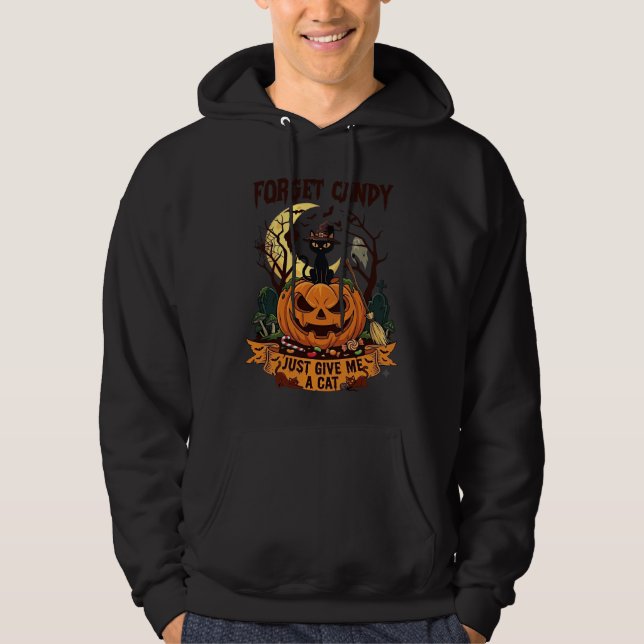 Glöm Godis Ge Mig Bara Katt Halloween Pumpa_1 Hoodie (Framsida)