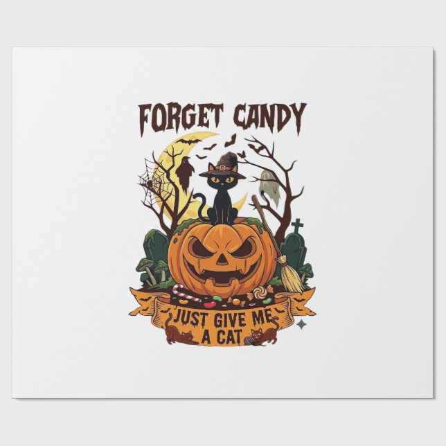 Glöm Godis Ge Mig Bara Katt Halloween Pumpa_1 Presentpapper (Platt)