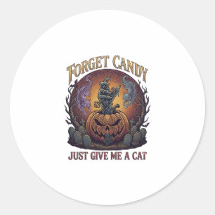 Glöm Godis Ge Mig Bara Katt Halloween Pumpa_1 Runt Klistermärke