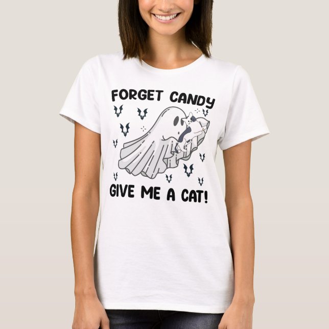 Glöm godis ge mig en katt Halloween T Shirt (Framsida)
