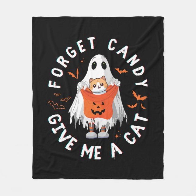 Glöm godis ge mig rolig katt Boo spöke Halloween Fleecefilt (Framsidan)