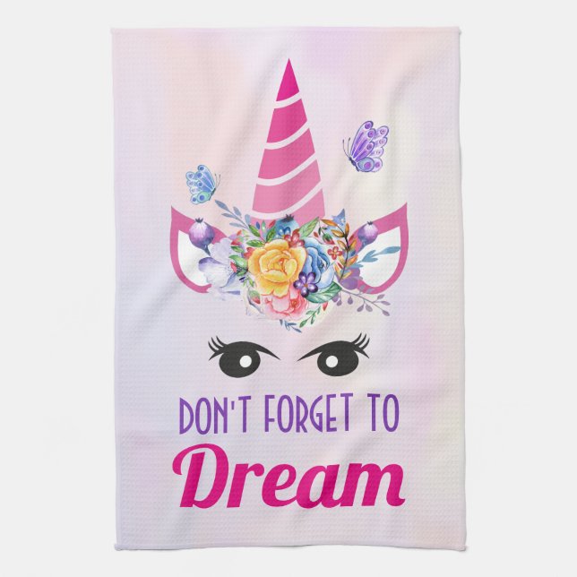 Glöm inte Dream Cute Rosa Unicorn Kökshandduk (Vertikal)