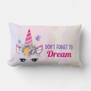 Glöm inte Dream Cute Rosa Unicorn Lumbarkudde