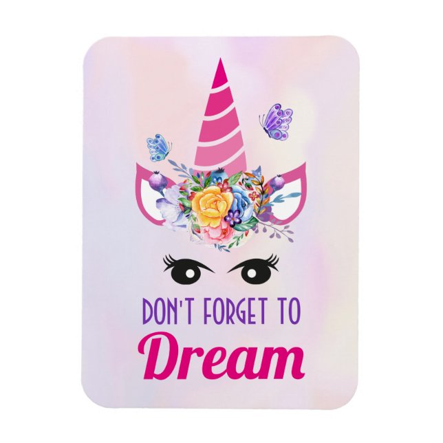 Glöm inte Dream Cute Rosa Unicorn Magnet (Vertikal)