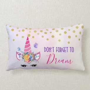 Glöm inte Dream Rosa Unicorn & Confetti Lumbarkudde