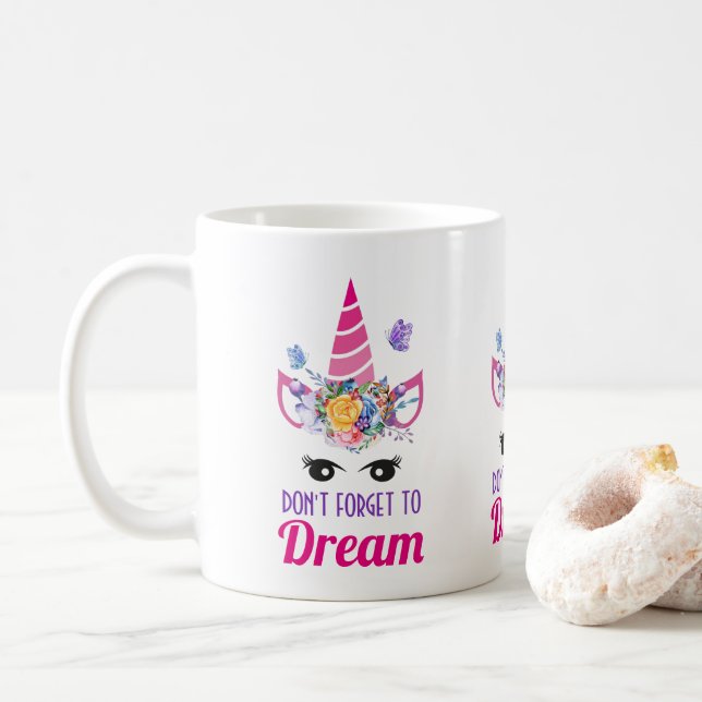 Glöm inte Dream Rosa Unicorn Kaffemugg (Med munk)