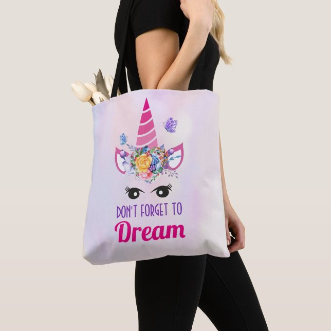 Glöm inte Dream Rosa Unicorn Tygkasse (Närbild)