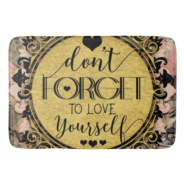 Glöm inte till Kärlek Yourself Black Marble Swirl Badrumsmatta (Framsidan)