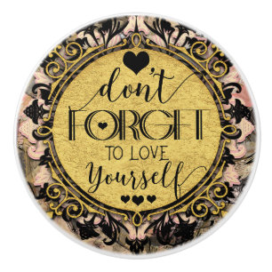 Glöm inte till Kärlek Yourself Black Marble Swirl Knopp