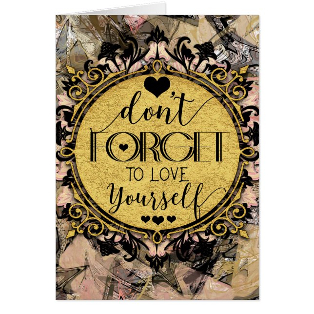 Glöm inte till Kärlek Yourself Black Marble Swirl OBS Kort (Framsidan)