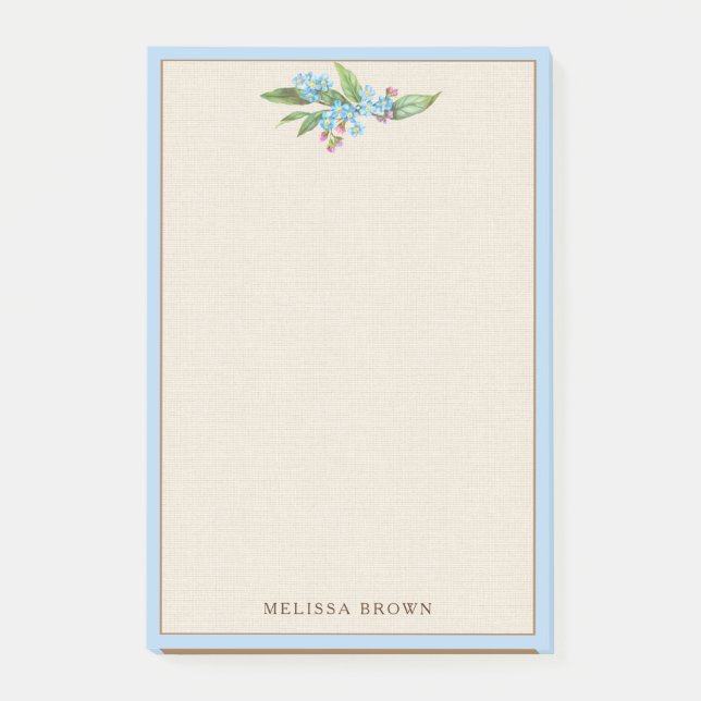 Glöm-Me-not-Bouquet Blåa blommor Rustic Cute Post-it Block (Framsida)