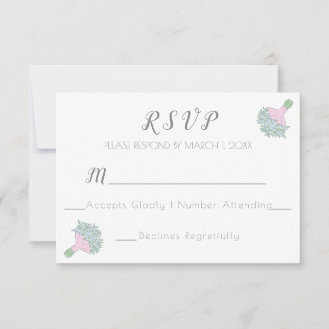 Glöm-Me-not-Doodle Stil Bröllop Bouquet OSA Kort (Framsida)