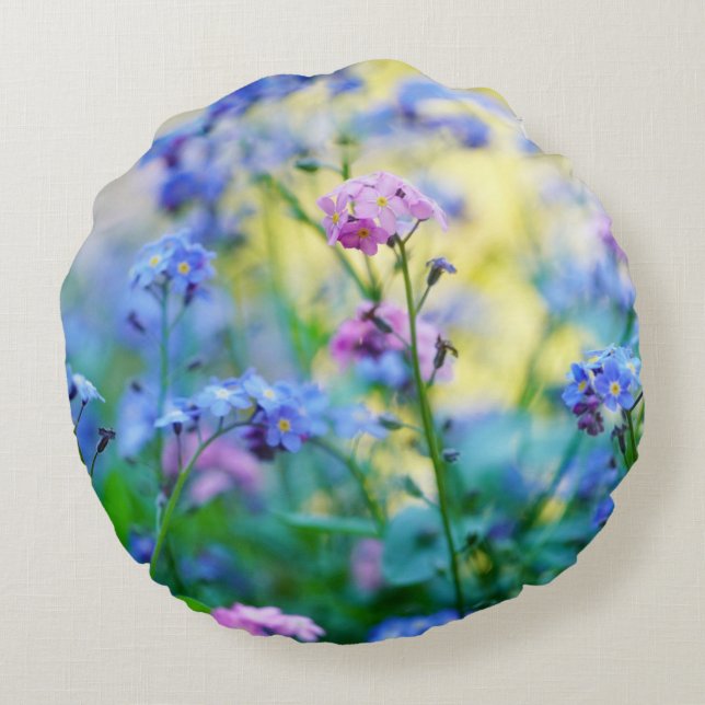 Glöm-Me-Not Flowers Rund Kudde (Baksidan)