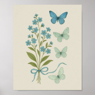 Glöm-me-nots och blå fjärilar - botaniska poster