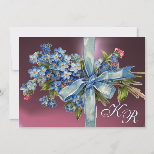 GLÖM MIG EJ MONOGRAM BRÖLLLOPSFEST blå lila Inbjudningar (Framsida)