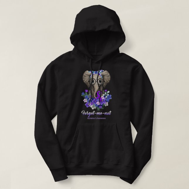 Glöm mig inte Alzheimers medvetande Elephant Flowe Hoodie (Design framsida)