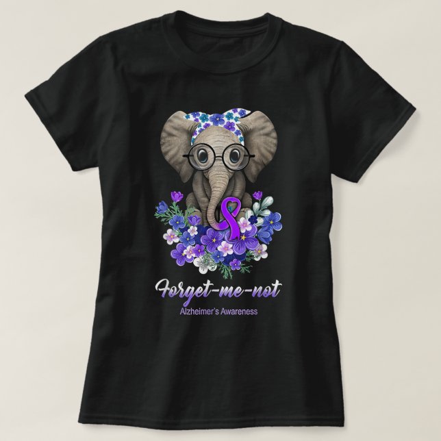 Glöm mig inte Alzheimers medvetande Elephant Flowe T Shirt (Design framsida)