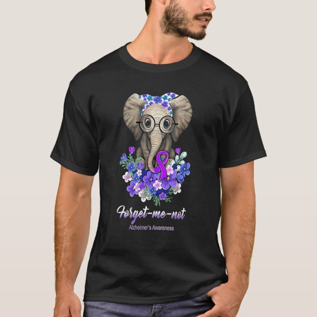 Glöm mig Inte Alzheimers medvetande Elephant Flowe T Shirt (Framsida)