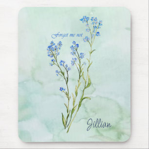 Glöm mig inte Anpassad akvarell trädgårdsblomma Musmatta
