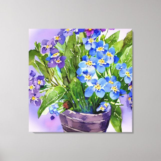 Glöm mig inte Blå Blommigt vattenfärg Canvastryck (Framsida)