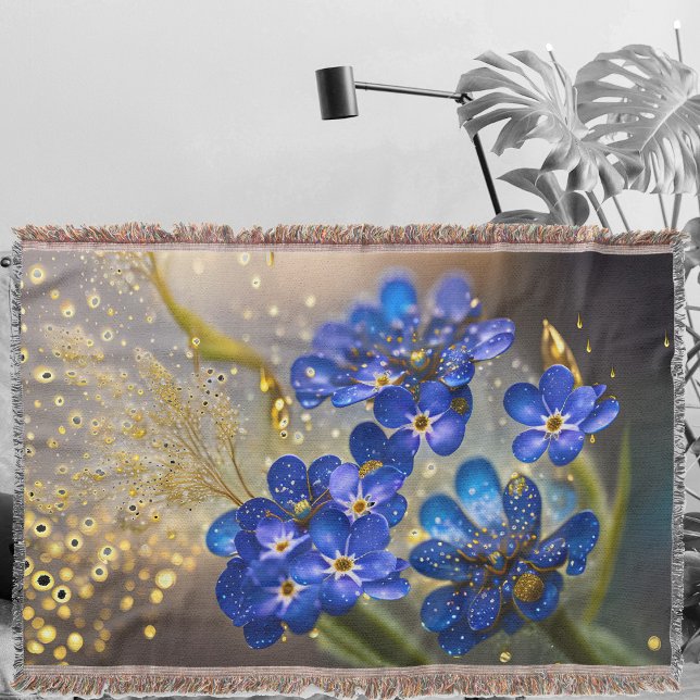 Glöm mig-inte-blomma med guld-accenter filt (Skapare uppladdad)