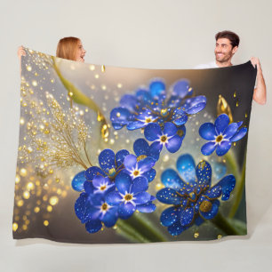 Glöm mig-inte-blomma med guld-accenter fleecefilt