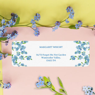 Glöm mig inte Blommigten Watercolor Blue Bröllop Returadress Etikett