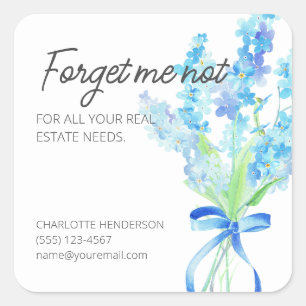 Glöm mig inte Blommor, affärsetiketter Fyrkantigt Klistermärke
