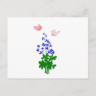 Glöm mig, inte blommor blå, skamrock, fjäril vykort