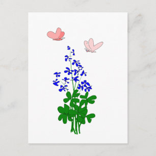 Glöm mig, inte blommor blå, skamrock, fjäril vykort