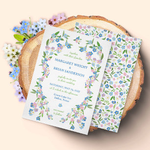 Glöm mig inte Blue & Rosa Watercolor Bröllop Inbjudningar