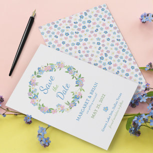 Glöm mig inte Blue & Rosa Watercolor Bröllop Spara Datumet